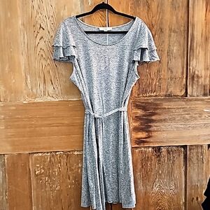 Elegant Gray Ruffle Sleeve Dress